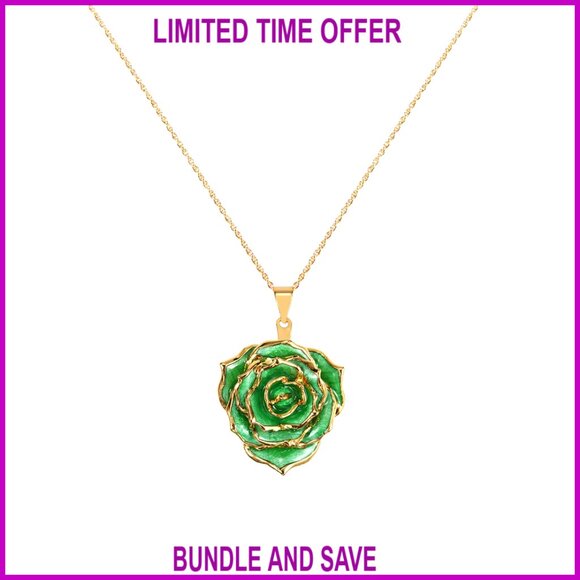 Real Rose Gold Dipped Pendant Necklace 24K Gold Plated Gift for Women